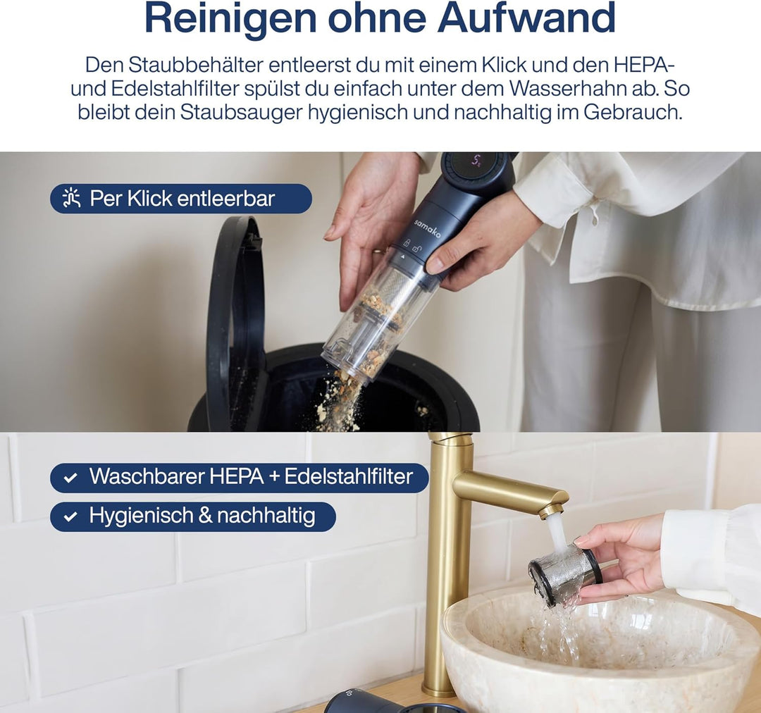 Samako NanoDetect Pro 135W Auto Handstaubsauger Akku, kabelloser Handsauger mit HEPA-Filter, Auflade