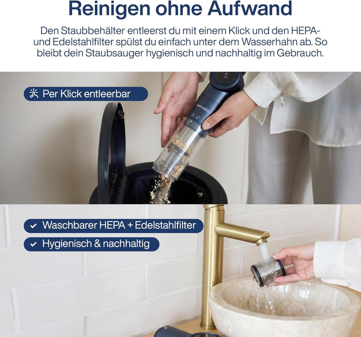 Samako NanoDetect Pro 135W Auto Handstaubsauger Akku, kabelloser Handsauger mit HEPA-Filter, Auflade