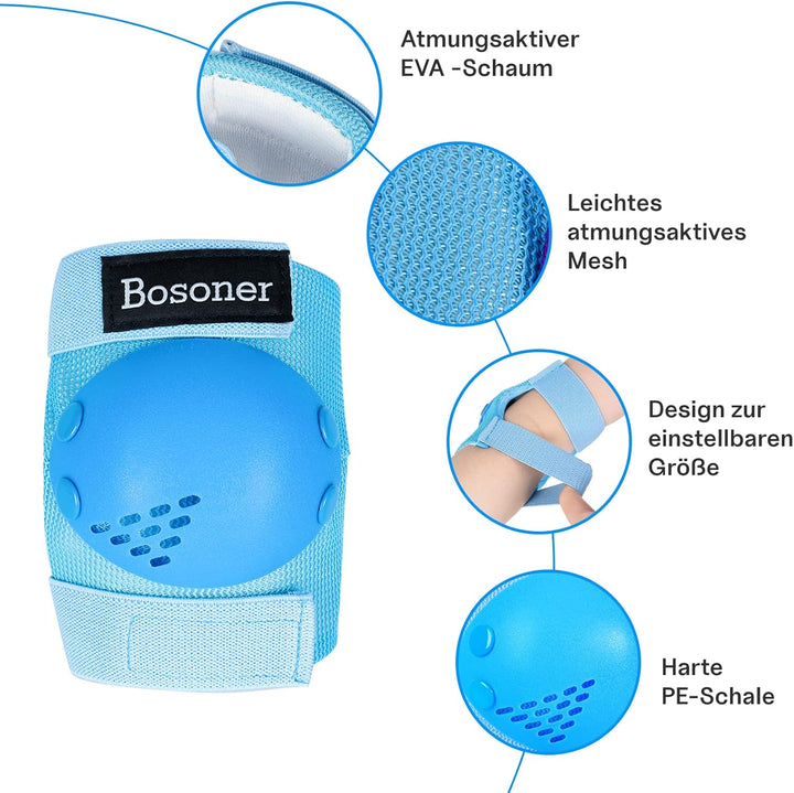BOSONER Knieschoner Kinder Schoner Inliner Protektoren 6er Set Schützer Inliner Inline Skates Knie U