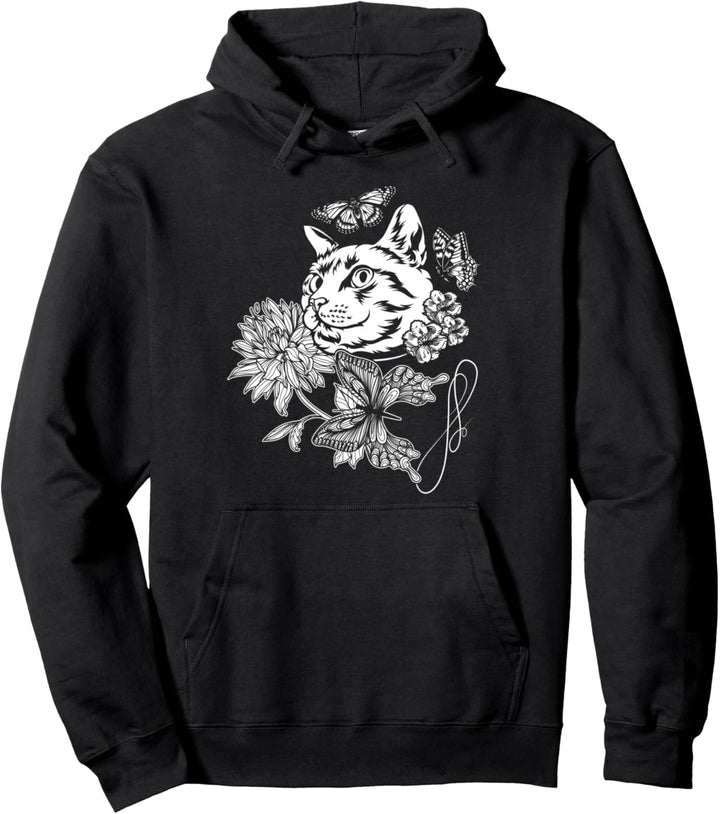 Katze, Blumen und Schmetterlinge, Cat Floral Pullover Hoodie
