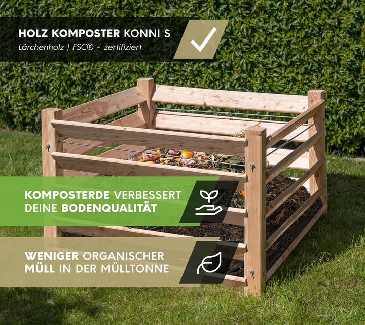 Westmann Holz Komposter Konni S | Lärchenholz FSC-Zertifiziert | Robustes &amp; wartungsarmes Holz | Nat