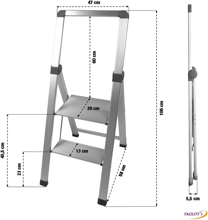 Extraschlanker 2-stufiger Tritthocker aus Aluminium 2 marches 1,06 m, 2 marches 1,06 m