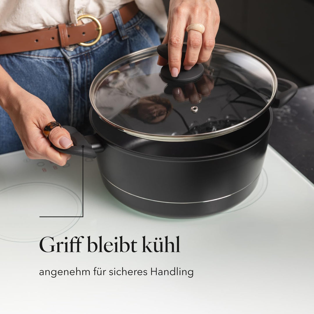 FLORINA Aluminium Topf (5,1 l) 26 cm I Kochtopf DELUX mit Glasdeckel I Messbecher &amp; Antikratz-Beschi