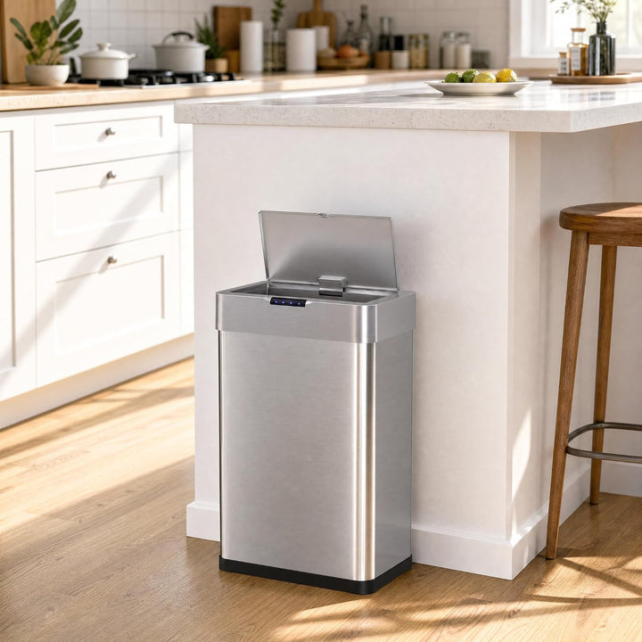 LIFERUN Mülleimer mit Sensor, Mülleimer Küche 60 Liter, Elektrisch Deckel mit Klemmring für Müllbeut