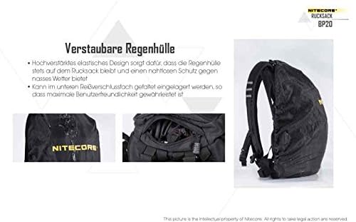 Nitecore Rucksack BP20 - Belüfteter Rücken - Militär-Spezifikationen - MOLLE System - Schwarz - 20L