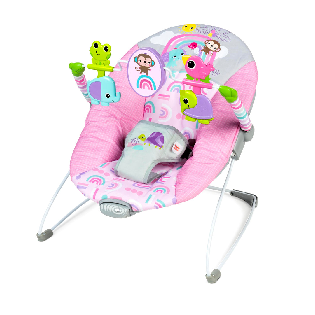 Bright Starts, Pink Paradise Tragbare Babywippe Babyschaukel mit vibrierendem Sitz und Spielzeugstan