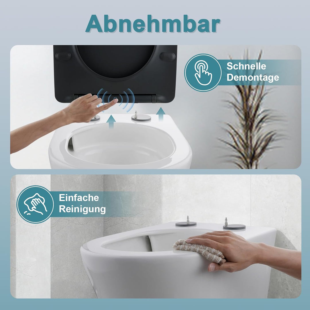 MEEJEE WC Sitz D Form, Toilettendeckel mit Absenkautomatik, Klodeckel Grau, Soft Close Toilettenbril