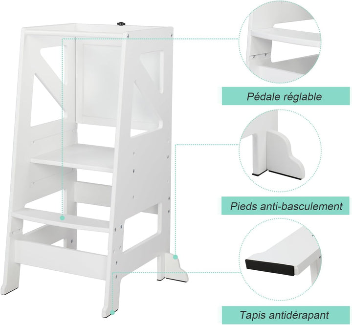 LEADZM Montessori Lernturm ab 18 Monaten – 2-in-1 höhenverstellbarer Learning Tower mit Tafel | Höch
