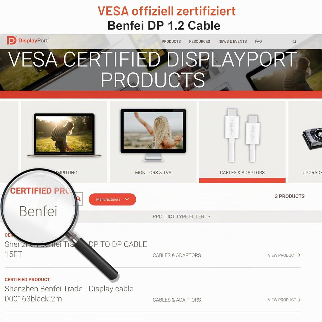 BENFEI [VESA zertifiziert] DisplayPort DP 1.2 Kabel 3M 4K, 2 Stück DisplayPort auf DisplayPort Kabel