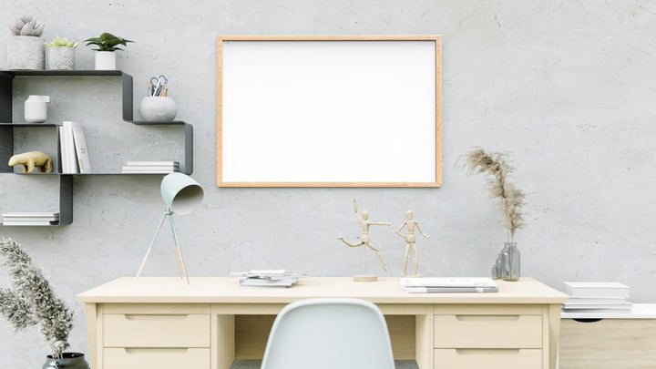 ALLboards Whiteboard mit Holzrahmen 80x50cm Magnettafel Weiss Magnetisch, Trocken Abwischbar 80x50cm