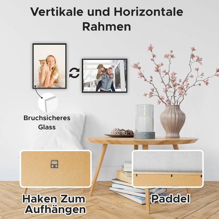 Estancia Schwarzer Holz Bilderrahmen 40x60 cm mit Bruchsicheres Plexi-Glas | Moderner Portraitrahmen