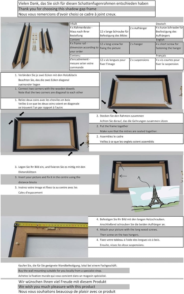 Stallmann Design Schattenfugenrahmen 33x98 cm schwarz, Bilderrahmen für Leinwandbilder auf Keilrahme