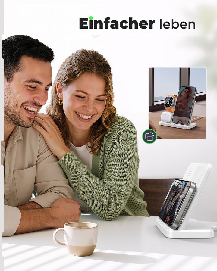 JARGOU 3 in 1 Kabelloses Ladegerät, Induktive Ladestation für Apple Watch und iPhone, Wireless Charg