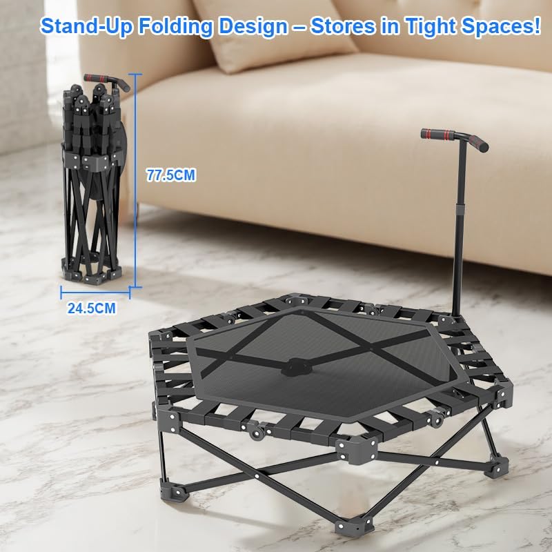 Fitness Trampolin Klappbar, Mini Trampolin Indoor 106cm mit 3-Fach Höhenverstellbarem Griff, Extra S