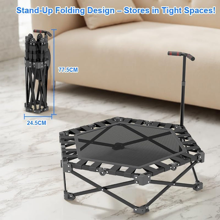 Fitness Trampolin Klappbar, Mini Trampolin Indoor 106cm mit 3-Fach Höhenverstellbarem Griff, Extra S