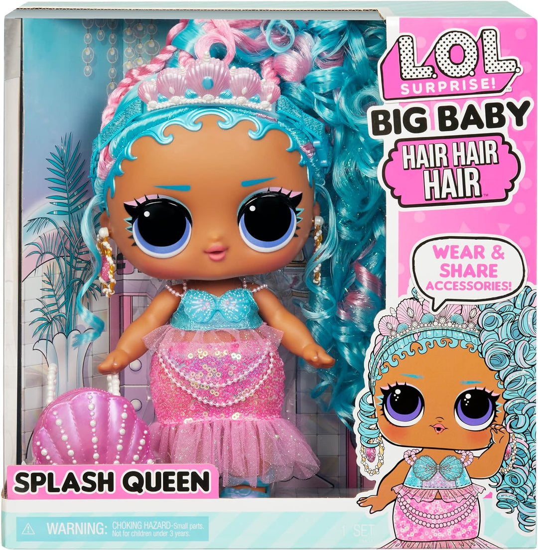 LOL Surprise Big Baby Hair Hair Hair – SPLASH QUEEN – 27,94 cm grosse Puppe mit 14 Überraschungen, A