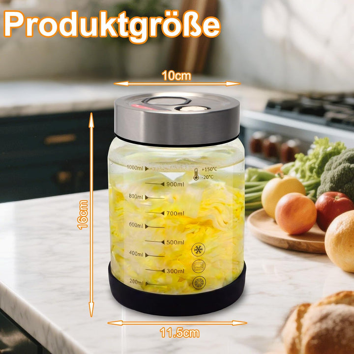 Fermentierglas 1 Liter mit Deckel: Doppelanschluss-Auslassventil Gärglas für Haushaltsfermenter- Sau