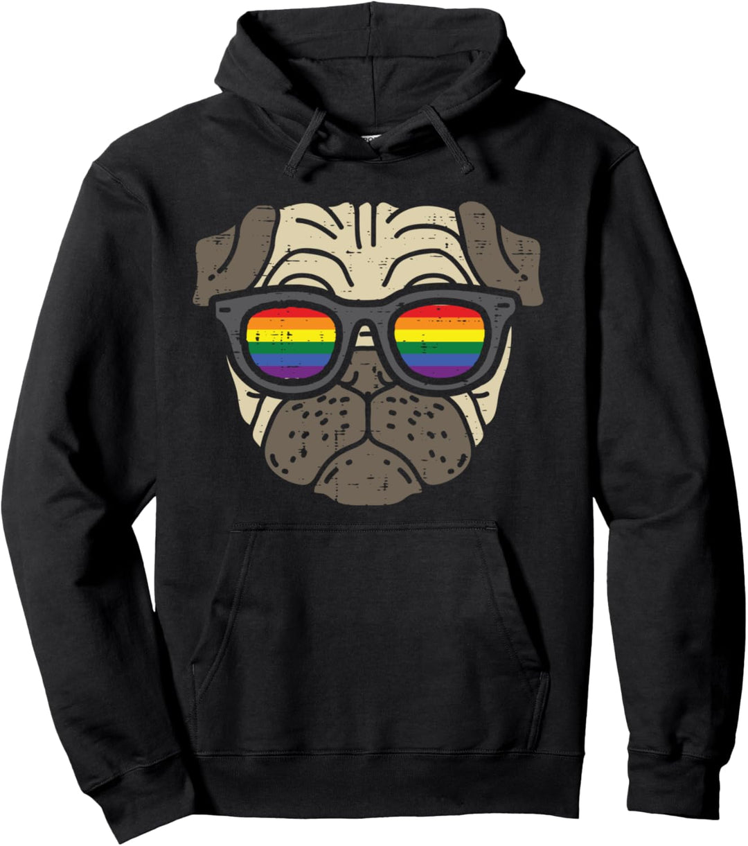 Pug Dog LGBTQ Rainbow Flag Gay Pride Ally Dog Lover Pullover Hoodie