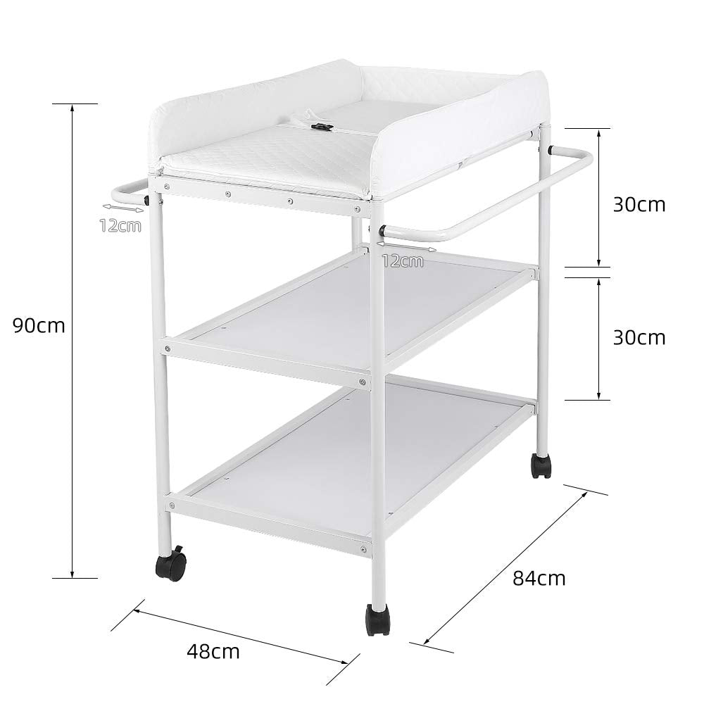 OHMG Baby Wickelkombi Klappbare Wickelkommode,Wickeltisch mit Rollen,Mobiler Wickeltisch mit Wickela