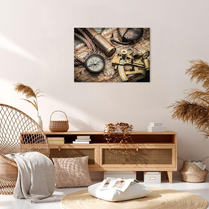 ARTTOR Bilder auf Leinwand Kompass Kompass Karte Leinwandbild 70x50cm Wandbilder Dekoration Wohnzimm