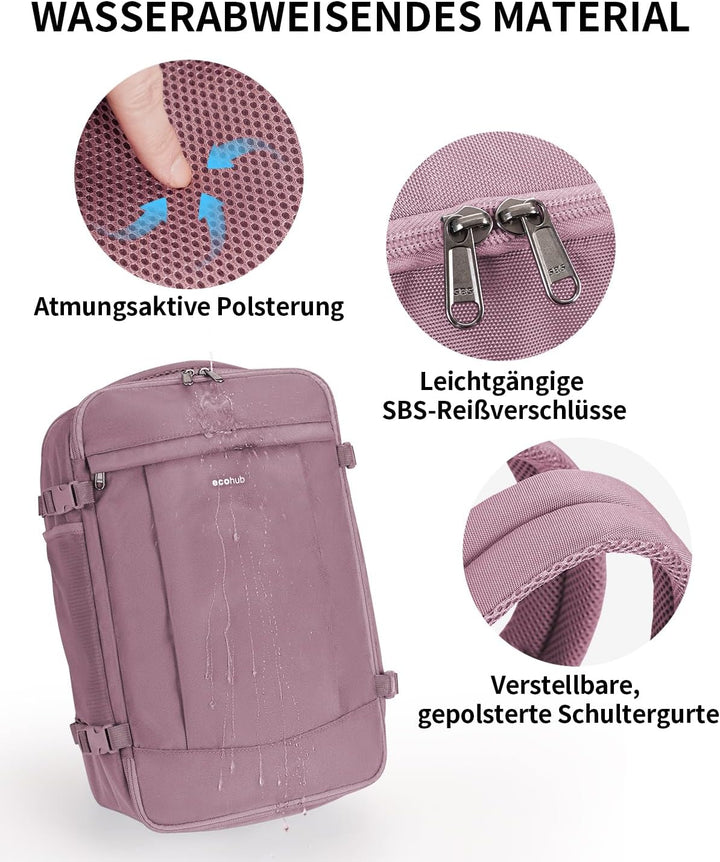 ECOHUB 20L Ryanair Handgepäck 40x20x25, Diebstahlsicher Handgepäck Rucksack, 3D Laptop Rucksack Wass