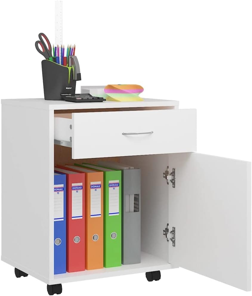 Rollcontainer mit 1 Tür und 1 Schublade, Rollschrank Rollwagen Schubladencontainer Bürocontainer Bür