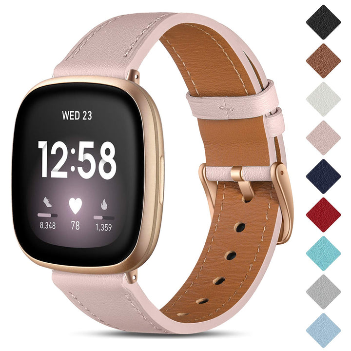 CeMiKa Leder Armband Kompatibel mit Fitbit Sense/Fitbit Versa 3 Armband, Original Lederband Ersatzba