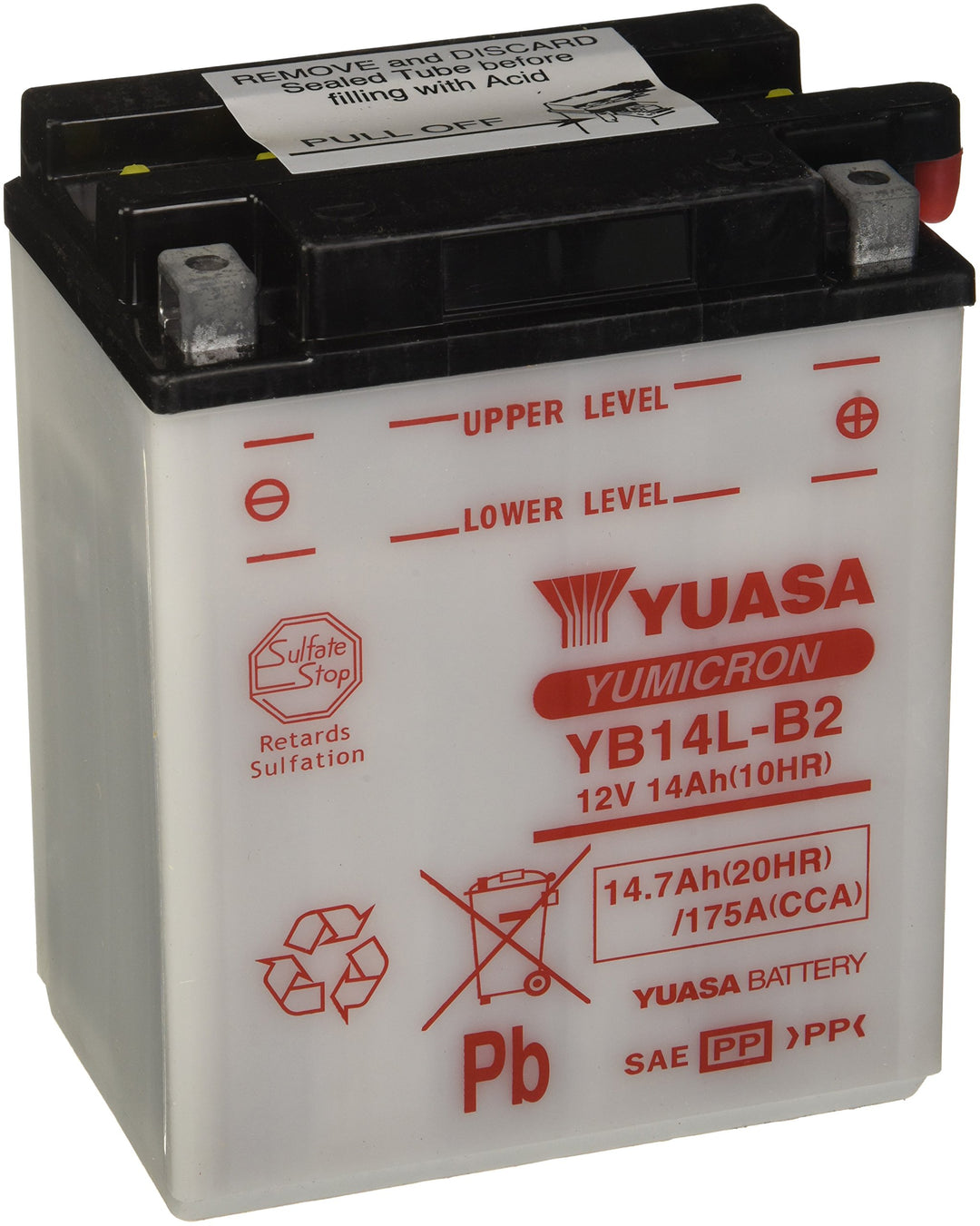 YUASA BATTERIE YB14L-B2 offen ohne Saeure, 134 mm x 89 mm x 166 mm