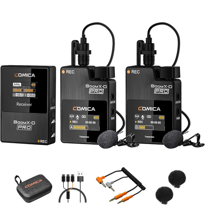 COMICA BOOMX-D2 PRO Lavalier Mikrofon Wireless, 48kHz/16 bit Audioqualität, Lärmminderung, 16GB Spei