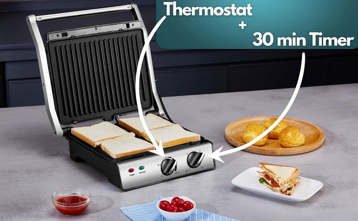 XXL Kontaktgrill abnehmbare Platten | 30 Minuten Timer | Panini Toaster | Sandwichtoaster | elektris