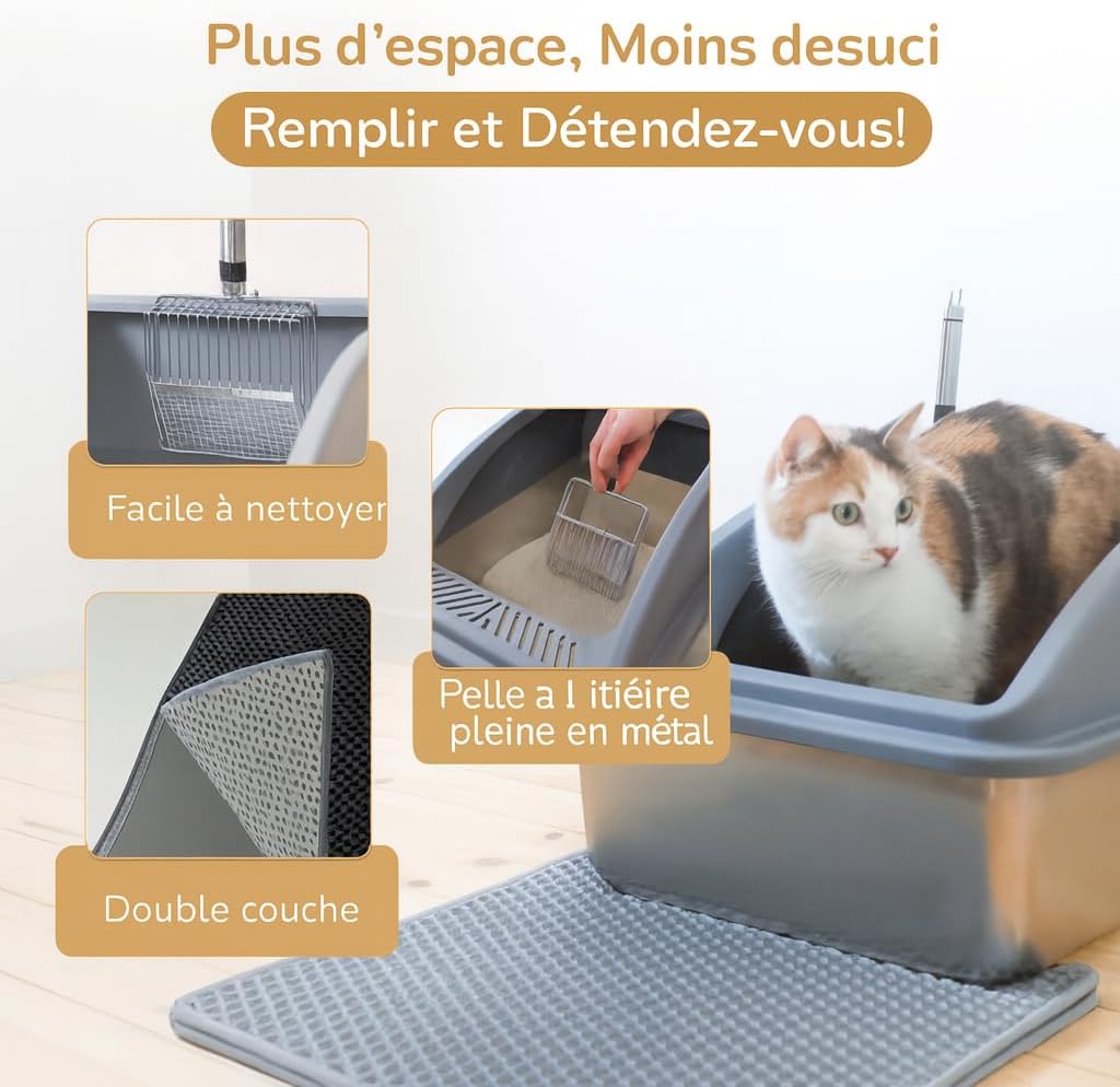 Edelstahl-Katzentoilette mit Deckel antibakterielles Katzenklo aus Metall mit Spritzschutz Katzenklo
