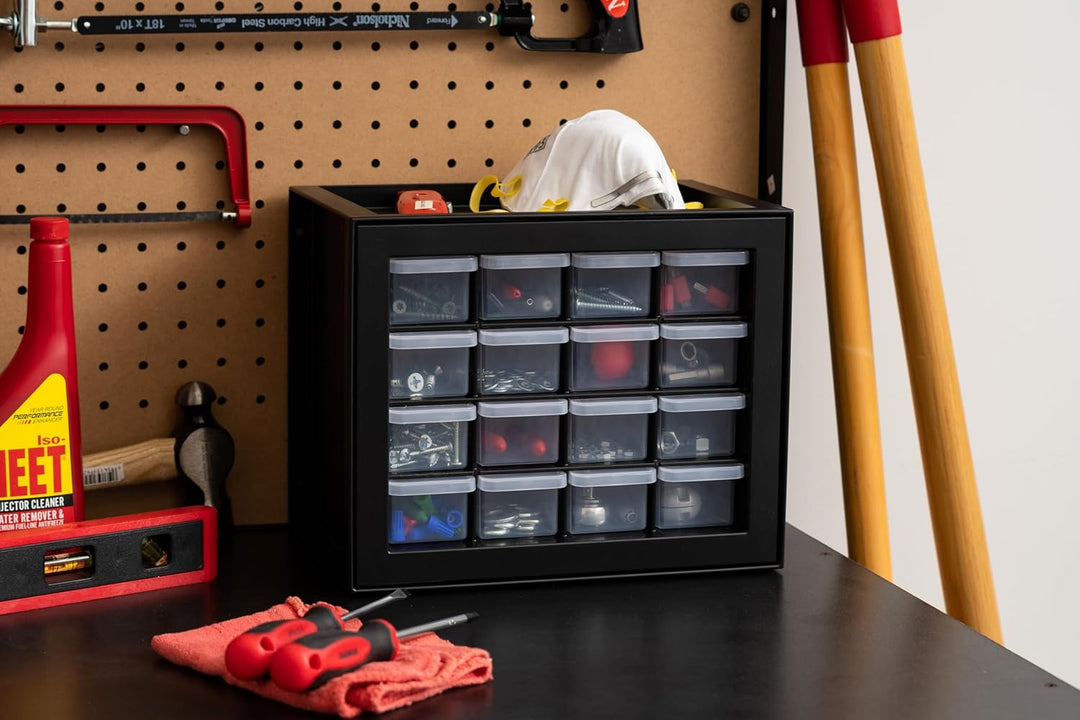 IRIS USA Schrauben-Organizer, Hardware-Aufbewahrung, Organizer, 16 Schubladen-Schrank, Kunststoff-Sc