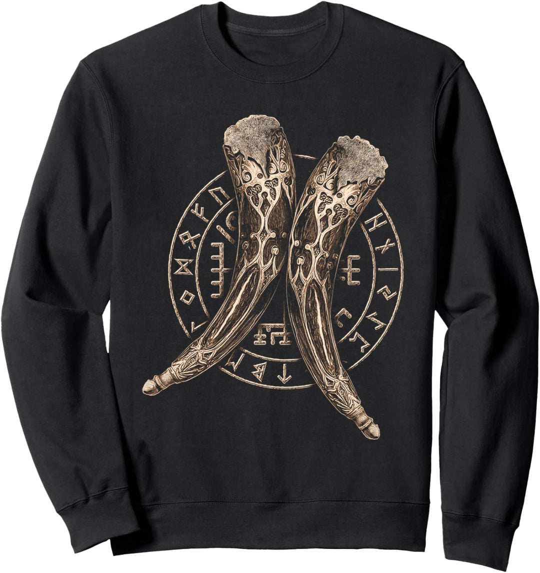 Vikings Viking Wikinger Horn Vegvisir Runen Kreis Sweatshirt
