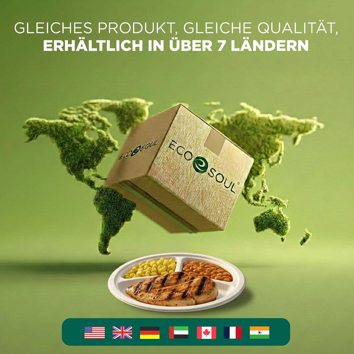 ECO SOUL Pearl White 25cm Runde Bagasse Pappteller mit 3 Fächern (100 Stück), Einweggeschirr und 100