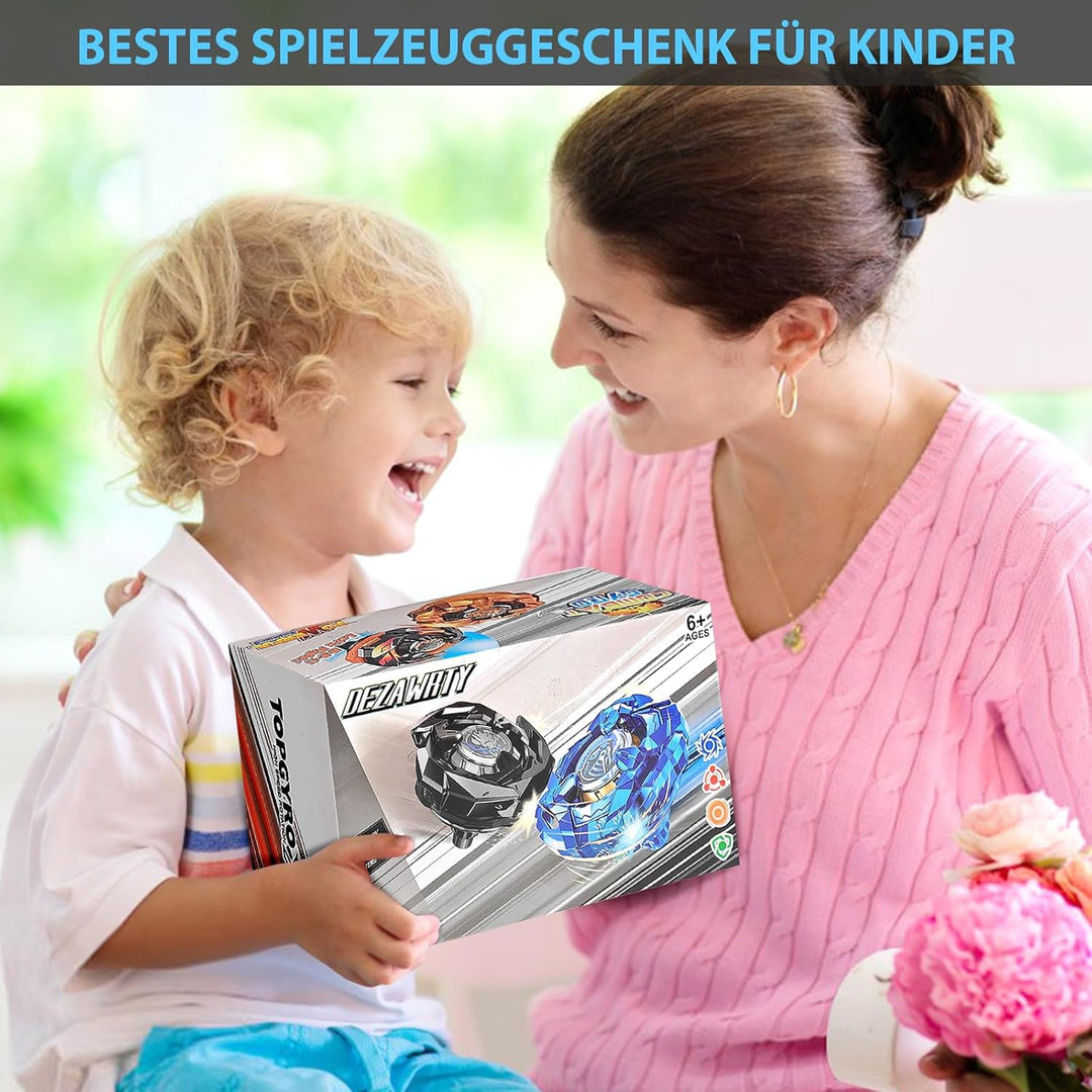 X Kreisel Battle Set, 12 Kampfkreisel 2 Launchers 1 Schnur Starter mit Griff, Spinning Top Box, Batt