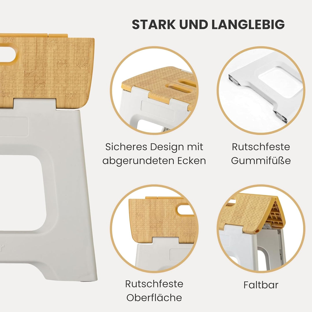 Vigar Kompakte Tritthocker Klappbar für Erwachsene, 27 cm, Klapphocker Faltbar 150 kg rutschfest, Le