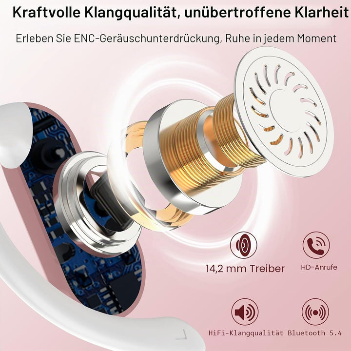 Open Ear Kopfhörer Bluetooth 5.4 HiFi Stereo, 2026 Kopfhörer Kabellos Bluetooth mit ENC Noise Cancel