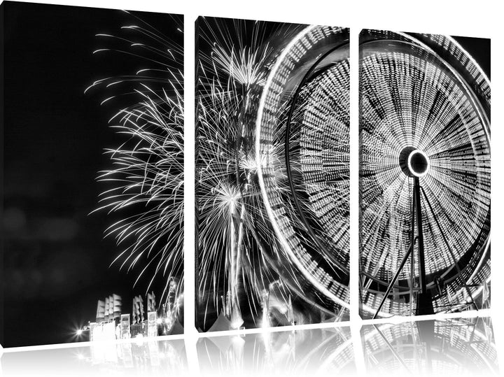 Pixxprint Jahrmarkt mit Feuerwerk als Leinwandbild/Grösse: 3 Teilig (120x80 cm) cm/Wandbild/Kunstdru