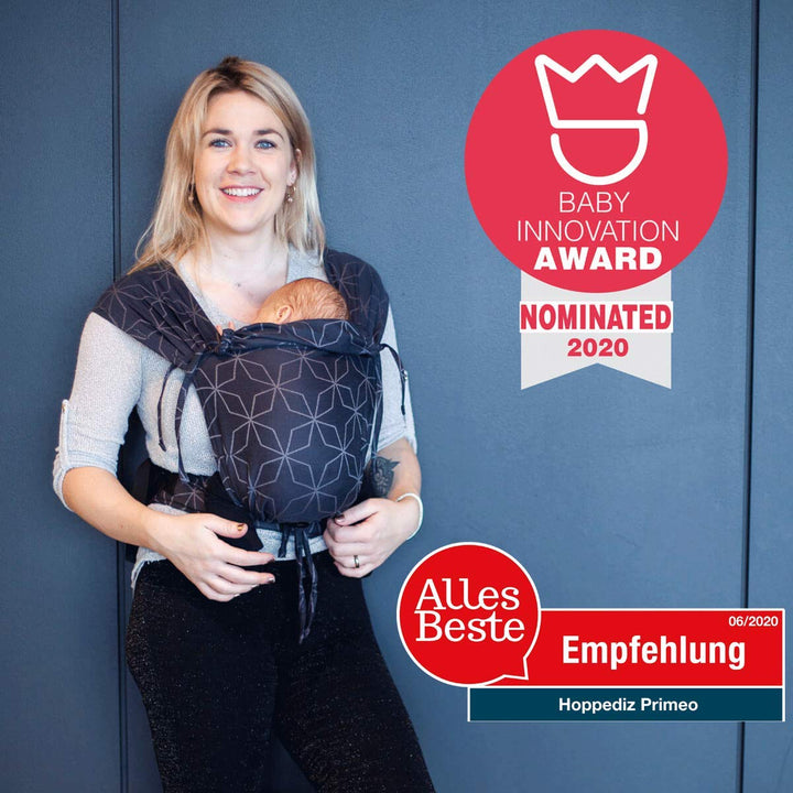Hoppediz Babytrage Primeo, für Neugeborene ab Geburt, Bauchtrage, Rückentrage, 100% Bio-Baumwolle, A
