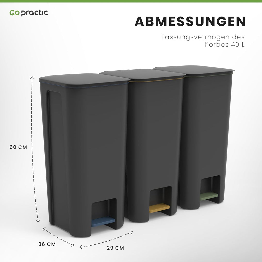 Go Practic Mülleimer Küche Mülltrennsystem 3x 40 L Mit Softclose Deckel Pedal Rollen Abfalleimer Mül