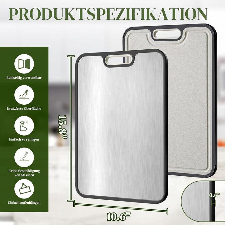 Titan Schneidebrett 2-in-1: Hygienisches Küchenbrett (Titan & PP) – Nie wieder Schimmel – Kratzfeste