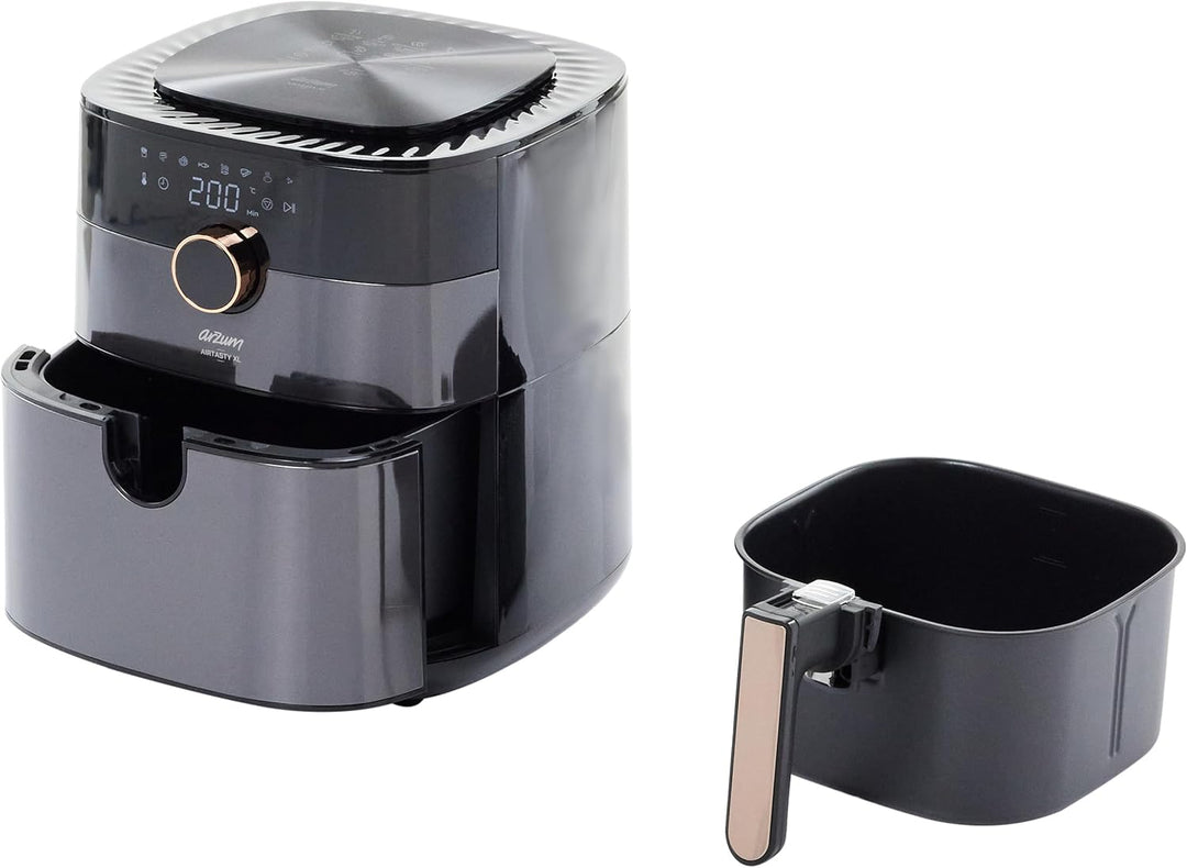 Arzum 6L Heissluftfritteuse Schwarz, 8 voreingestellte Kochprogramme Airfryer ölfreies, gesundes Fri
