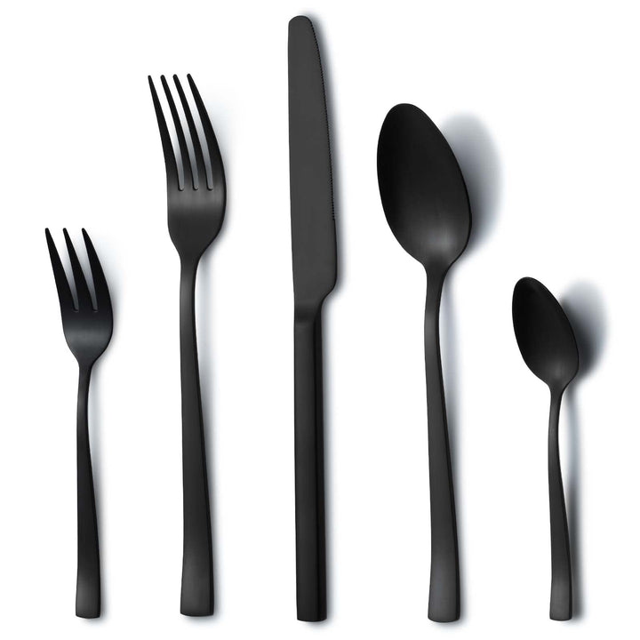 Besteck Set Schwarz, Hunnycook Besteck Set 6 personen, 30-teilig Edelstahl Schwarzes Besteck für Hau