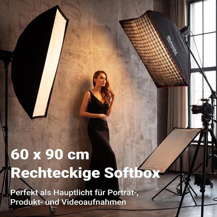 Multiblitz Softbox SF-60x90 Bowens mit Grid und Diffusoren, Lichtformer für Studioblitz und LED Daue