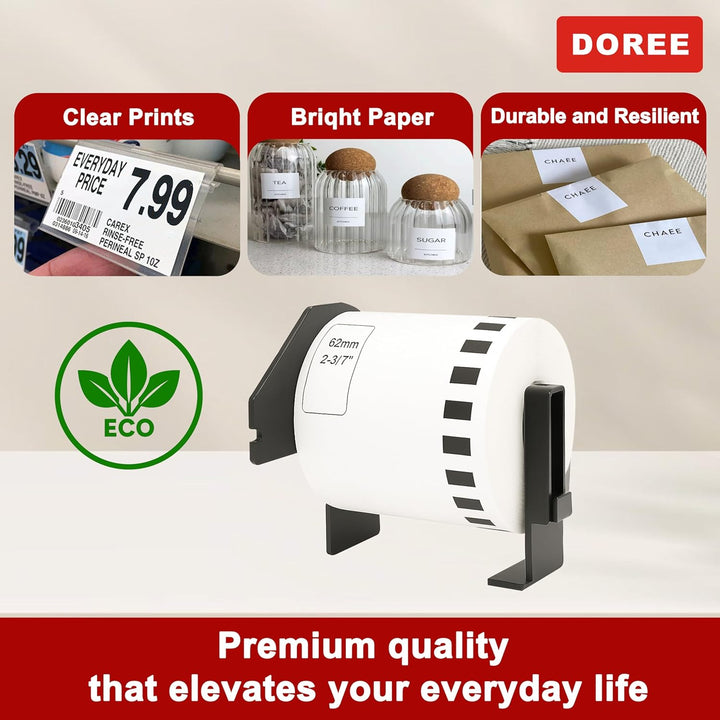 DOREE 5 Rollen DK-22205 Endlosetiketten, kompatibel mit Brother DK22205, 62mm x 30,48m Selbstklebend