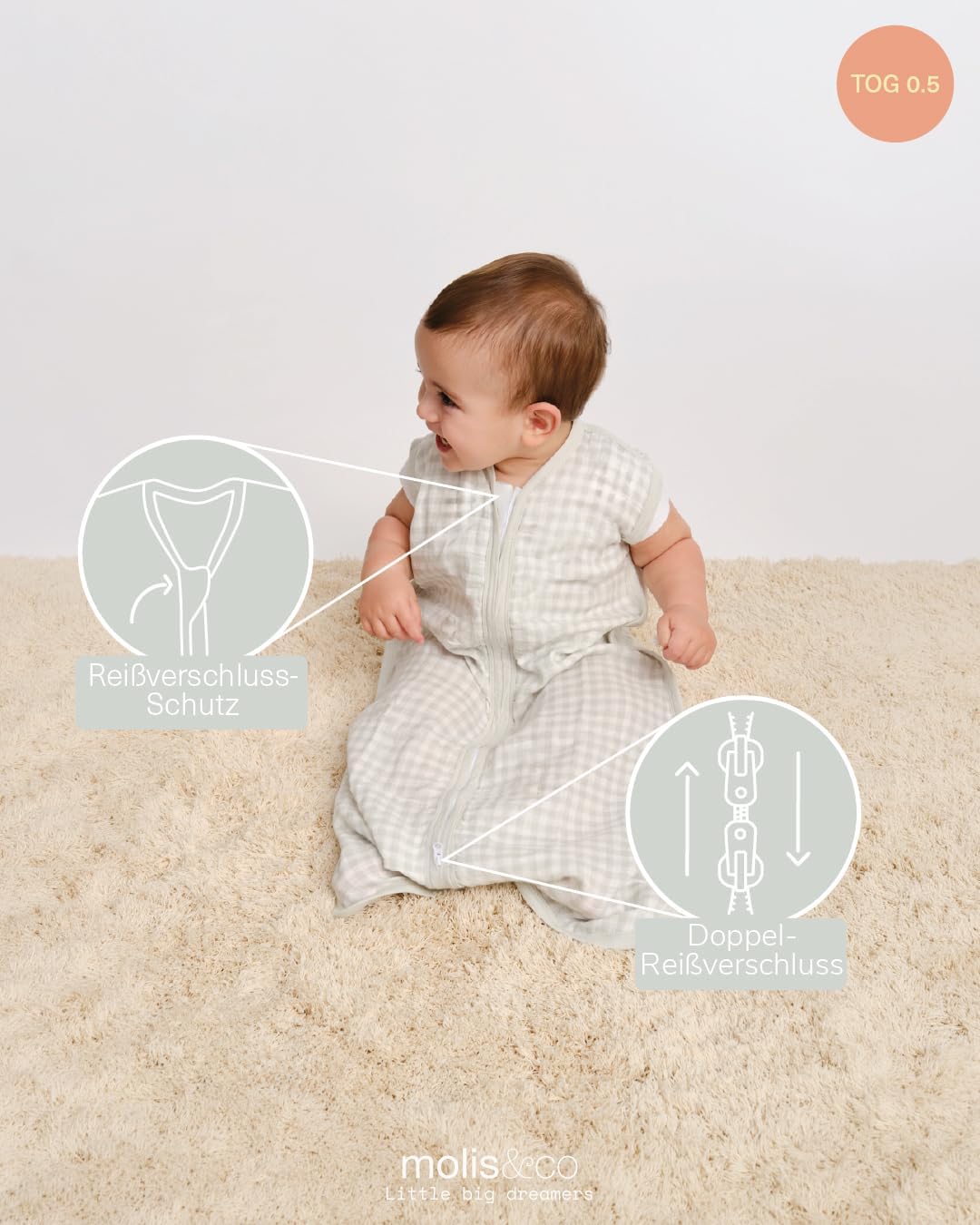 molis&co - Baby Sommerschlafsack Musselin - Sommer Baby Schlafsack 0.5 TOG - Neugeborene Babyschlafs