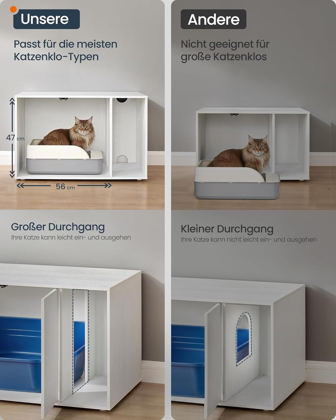 SONGMICS HOME Katzenklo-Schrank, Toolless-Technologie, Superschnelle werkzeuglose Montage, Katzensch