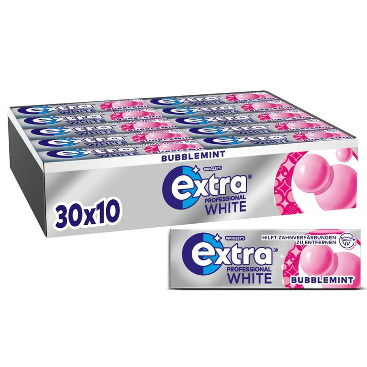 Extra Professional White Bubblemint, Zuckerfreier Kaugummi, Multipack mit 30x10 Dragees, Für frische