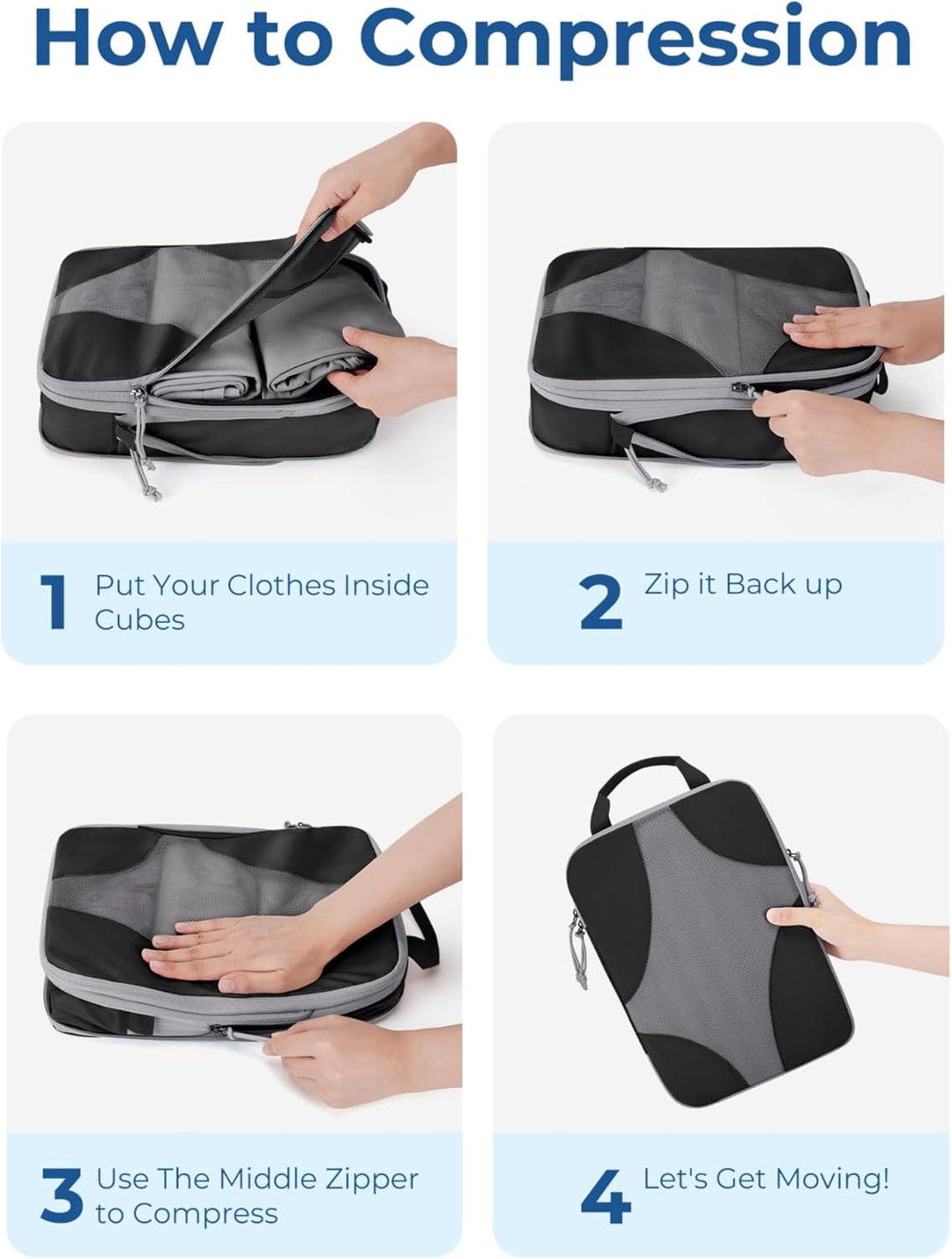 BAGSMART Packing Cubes Compression 6 Stück, Rucksack Koffer Organizer Packtaschen, Reise Kompression