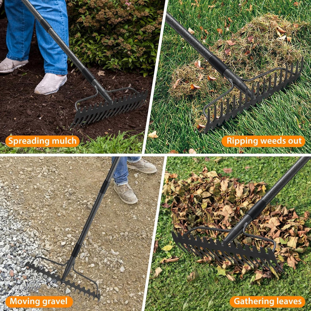 Gartenrechen 150 cm - Robuste Metall Gartenharke mit Stiel und 17 Zinken für Rasen, Laub & Boden | R